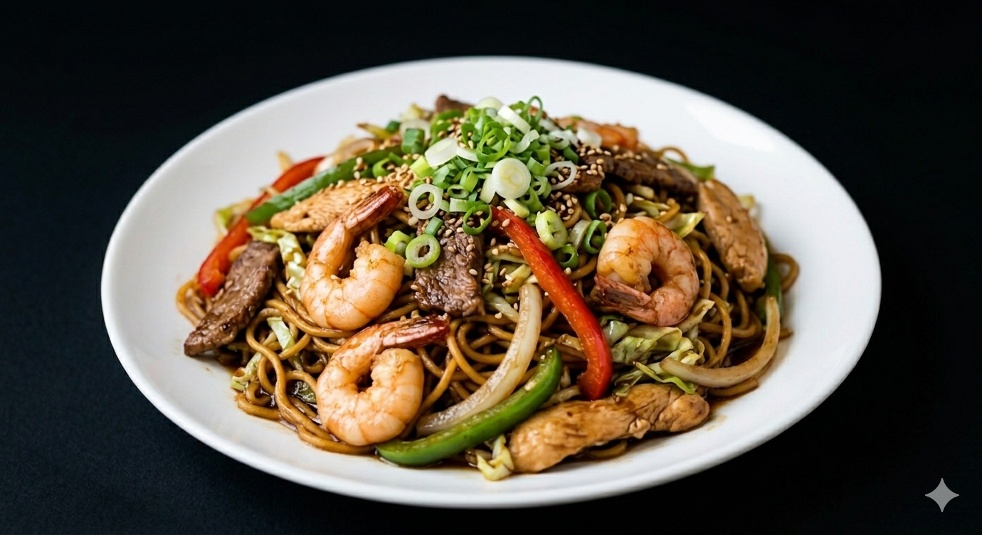 YAKISOBA  CON TRES DELICIAS